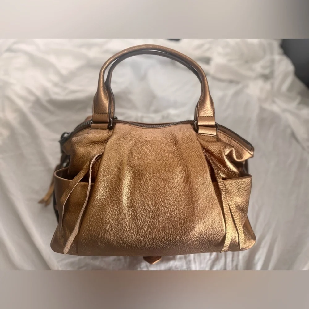 Aimee Kestenberg Metallic Bronze Leather Top Handle Satchel NWOT